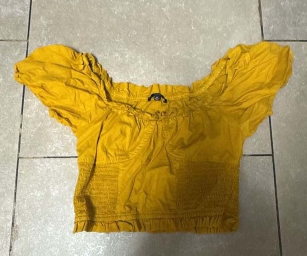 Blashe Mustard Yellow Off-the-Shoulder Smocked Puff Sleeve Crop Top